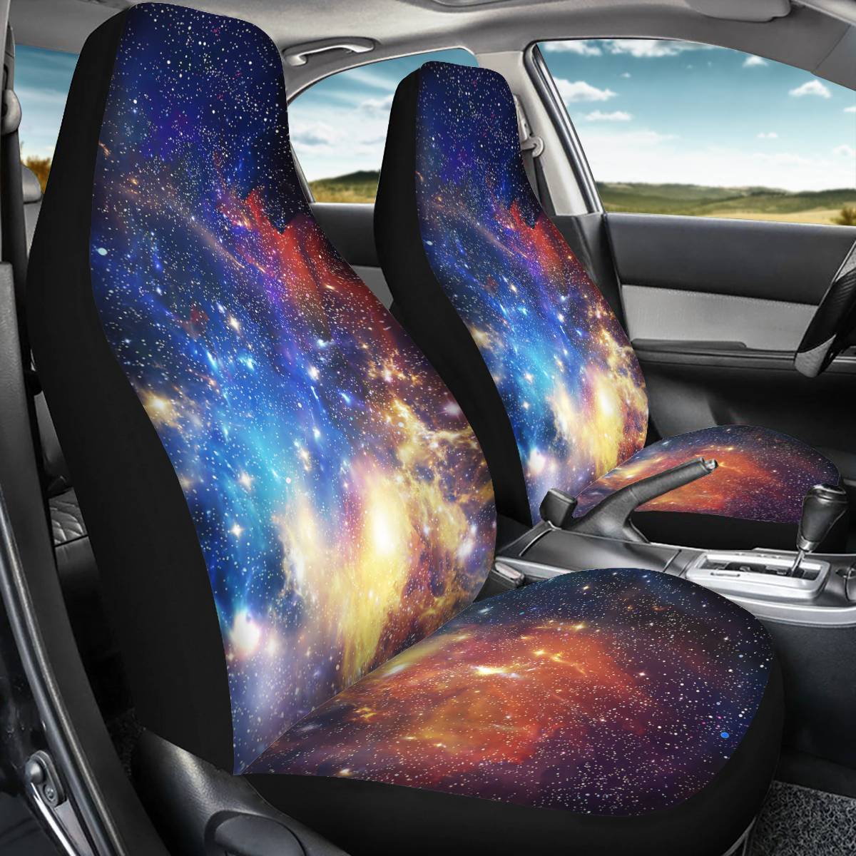 2 Pieces Wearproof Dirt-proof Easy to Clean Front Single Car Seat Covers Galaxy Summer Cooling Four Seasons Car Seat Covers for Front Two Seats Comes with 2 Pieces - Honeycomb Cloth