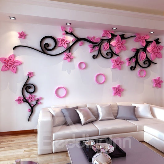 3 Color Flower Vine Pattern Acrylic Material Living Room 3D Wall Sticker (L)