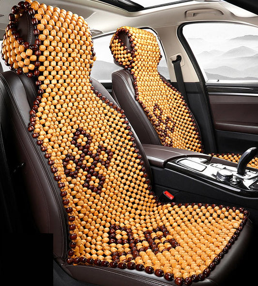 Modern Style Geometric Pattern Wooden Bead Universal 2PCS Front Car Seat Cover