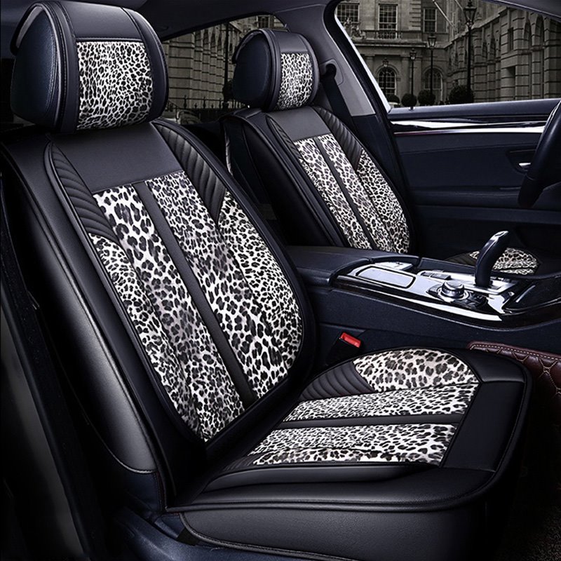 Leopard Car Seat Covers Luxury Leather Material Auto Seat Cover Car Protector Interior Accessories, Airbag Compatible, U