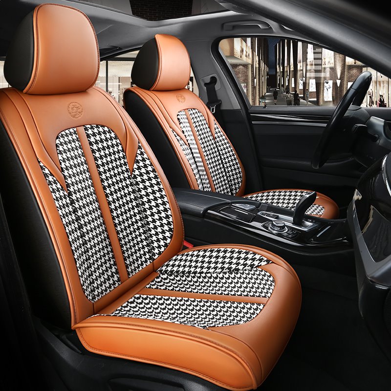 Combination of Durable Leather and Wear-resistant and Breathable Ice Silk Material Suitable for Most 5-seater Cars or Pi