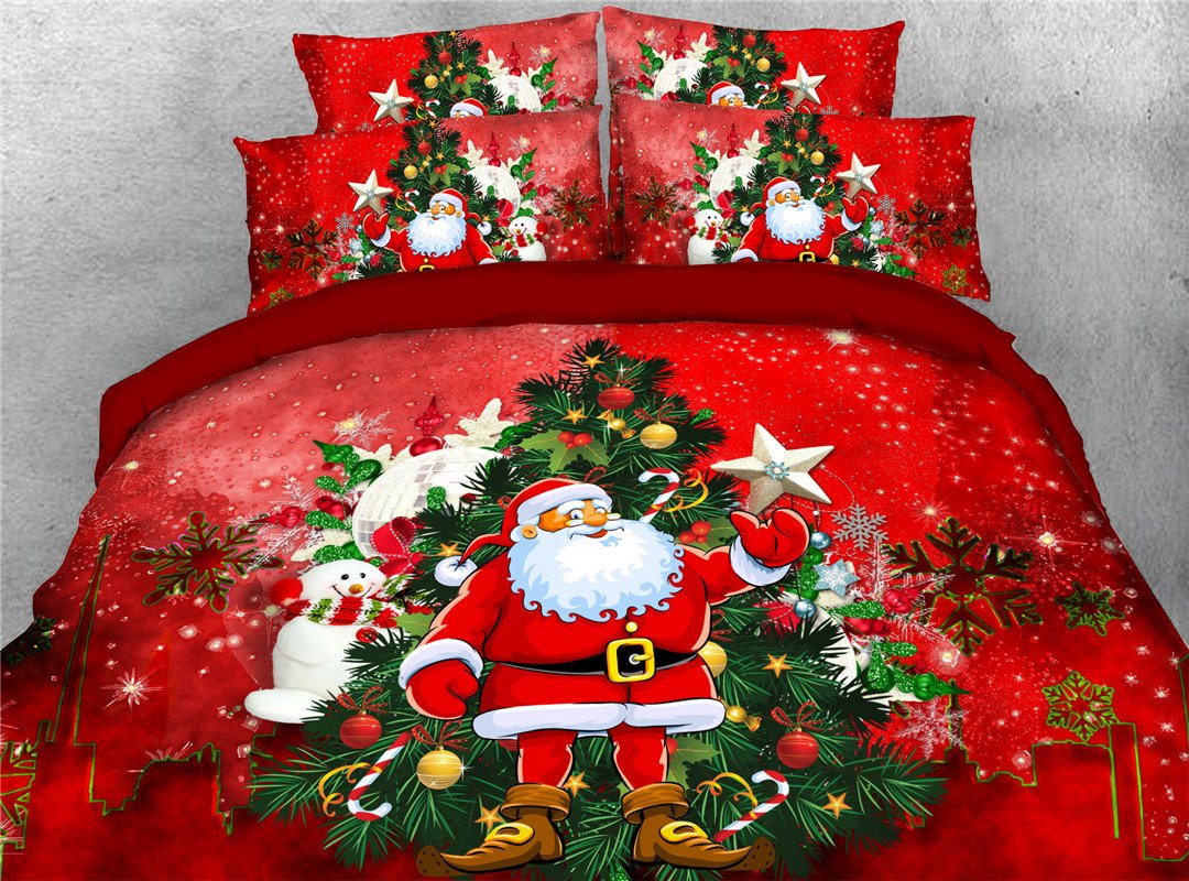 3D Christmas Bedding 5-Piece Comforter Sets Santa Claus Reindeer Gingerbread Man Ultra Soft Polyester 2 Pillowcases 1 Fl (Twin)