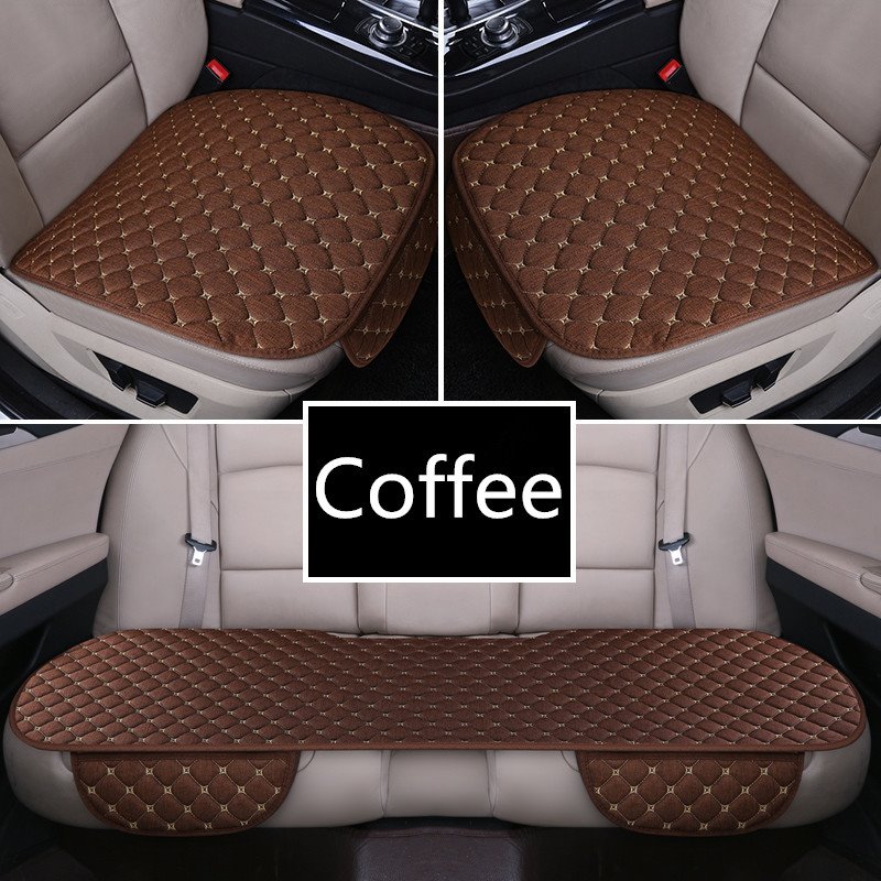 Modern Style Plaid Pattern Linen Material 3-pieces Car Seat Mat