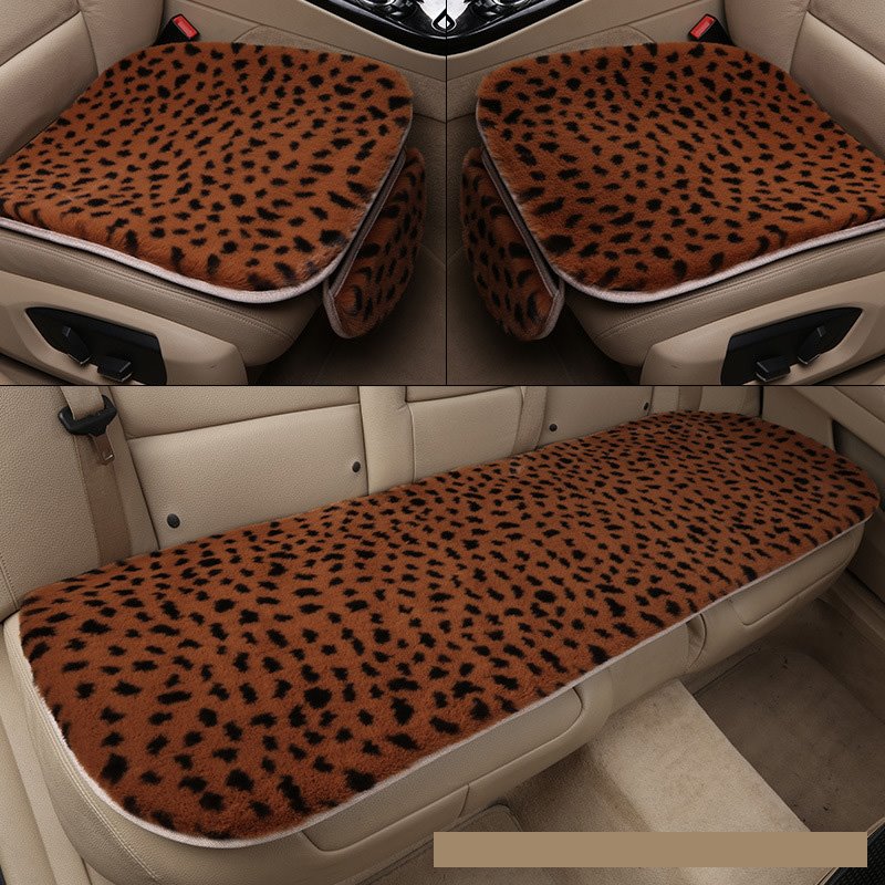 Leopard Comfort Car Seat Cover Front and Rear Bench Seat Cushion Protector Interior Accessories Soft Non-Slip Bottom Car