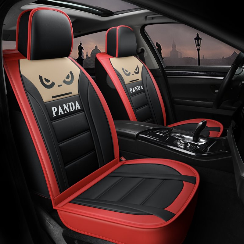 Material de cuero de estilo deportivo, fundas universales para asientos de camiones con dibujos de Panda, respetuosas con el medio ambiente y transpirables, cinco asientos
