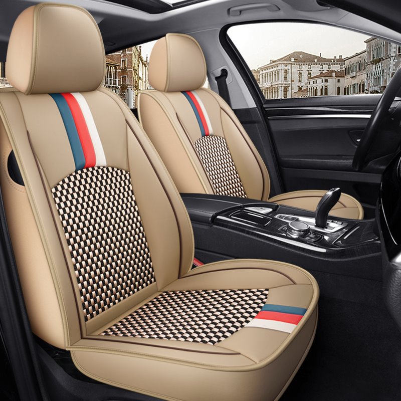 Wear-resistant Leather and Breathable Ice Silk Material Universal Fit Seat Covers Suitable for Most 5 Seats Cars and Pickup Trucks