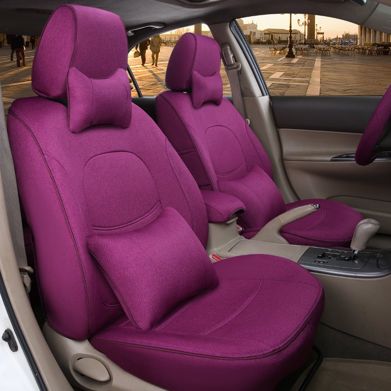 Colorful Luxurious Pure Flax And Natural Fibers Customed-Fit Car Seat Cover