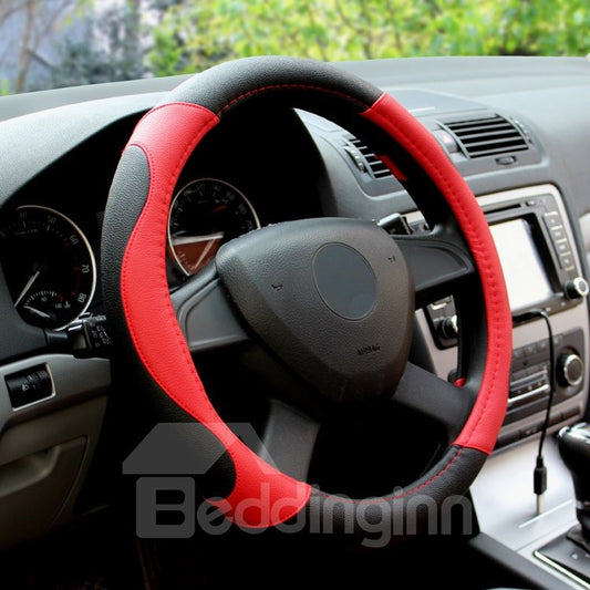 Black And Red Color Classic Match Durable PU Leatherette Material Medium Steering Wheel Covers Suitable for Most Round S