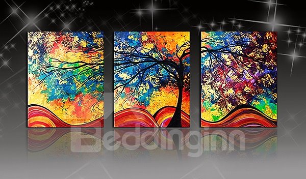 1624in3 Panels Colored Tree Oil Painting Hanging Canvas Waterproof and Eco-friendly Framed Prints (40*60cm)
