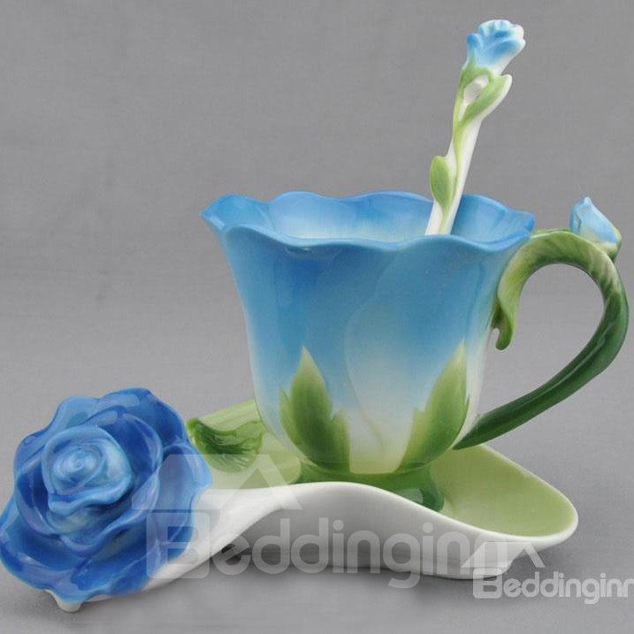 New Arrival Porcelain Rose Shape Four Color Choose Coffee Cup Sets