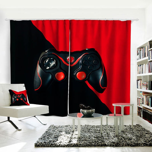 3D Blackout Curtains Game Controller Red and Black Grommet Curtains Insulated for Living Room Bedroom Decoration Curtain (80W*84"L