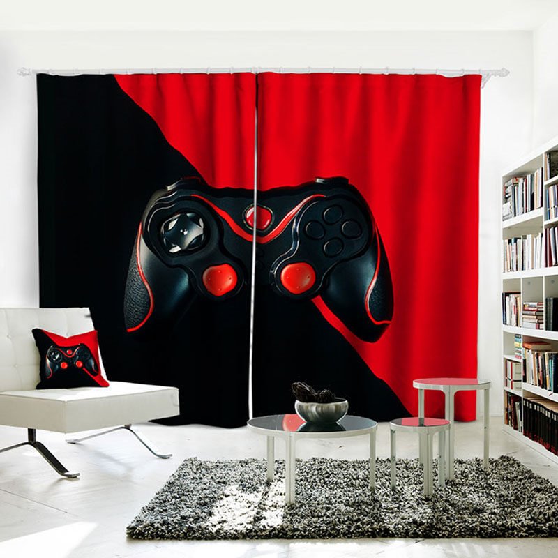 3D-Verdunkelungsvorhänge, Game-Controller, rote und schwarze Ösenvorhänge, isoliert, für Wohnzimmer, Schlafzimmer, Dekoration, Vorhang (80 W x 84 Zoll L). 
