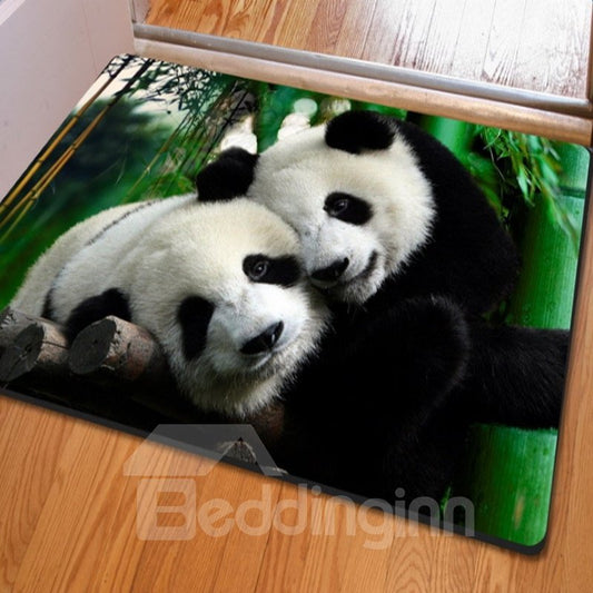 Special Design Rectangle Two Cute Pandas Print Non Slip Doormat