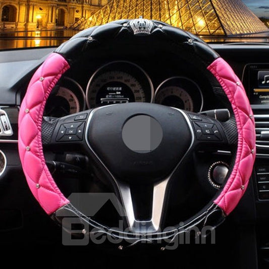 Fantastic Black Rose Red Mixing With Noble Crown Steering Wheel Cover Suitable for Most Round Steering Wheels