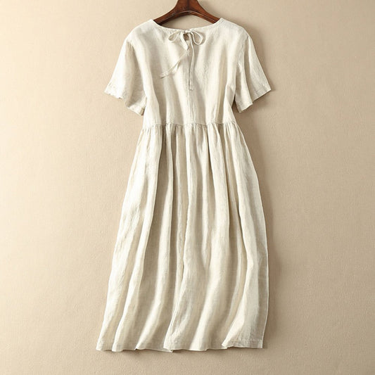 Knee-Length Round Neck Short Sleeve Pleated Casual Women's Dress