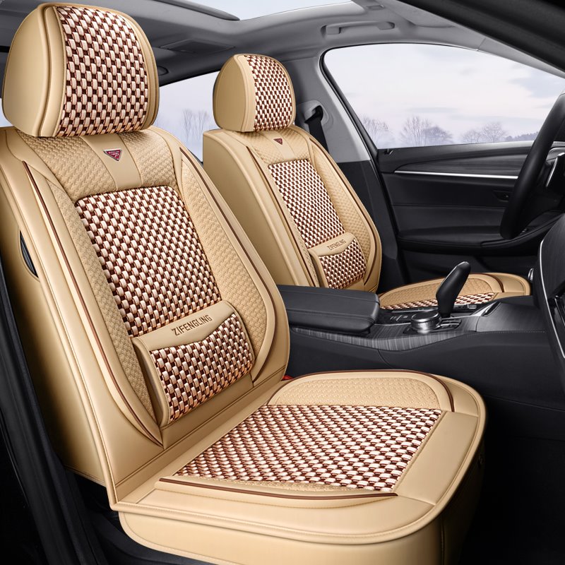 5-Seater PU Polka Dots Cotton Sport Seat Cover Full Coverage Soft Wear-Resistant Durable Skin-Friendly Man-Made PU Leather And Ice Silk Materia Airbag