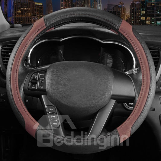 Classic Black Coffee Contrast Colors Matching Pattern Smooth Wearable Medium Steering Wheel Cover Suitable for Most Roun